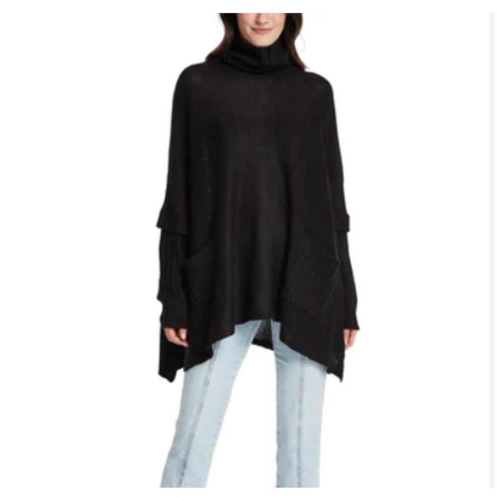 Cloth by Design Women's Turtleneck Poncho Sweater XS Extra Small Black NWT